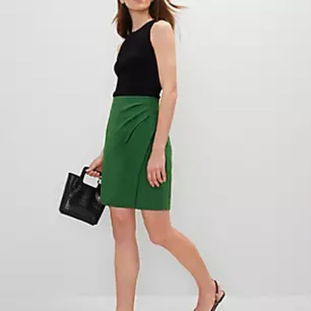 🌿 NWT Ann Taylor Petite Linen Blend Sarong Wrap Skirt | Kelly Green | 0P